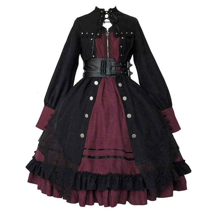 Palace Princess Sweet Lolita Dress Retro Rivet Elegant High Waist Victorian Dress Kawaii Girl Gothic Lolita Op Loli Cosplay