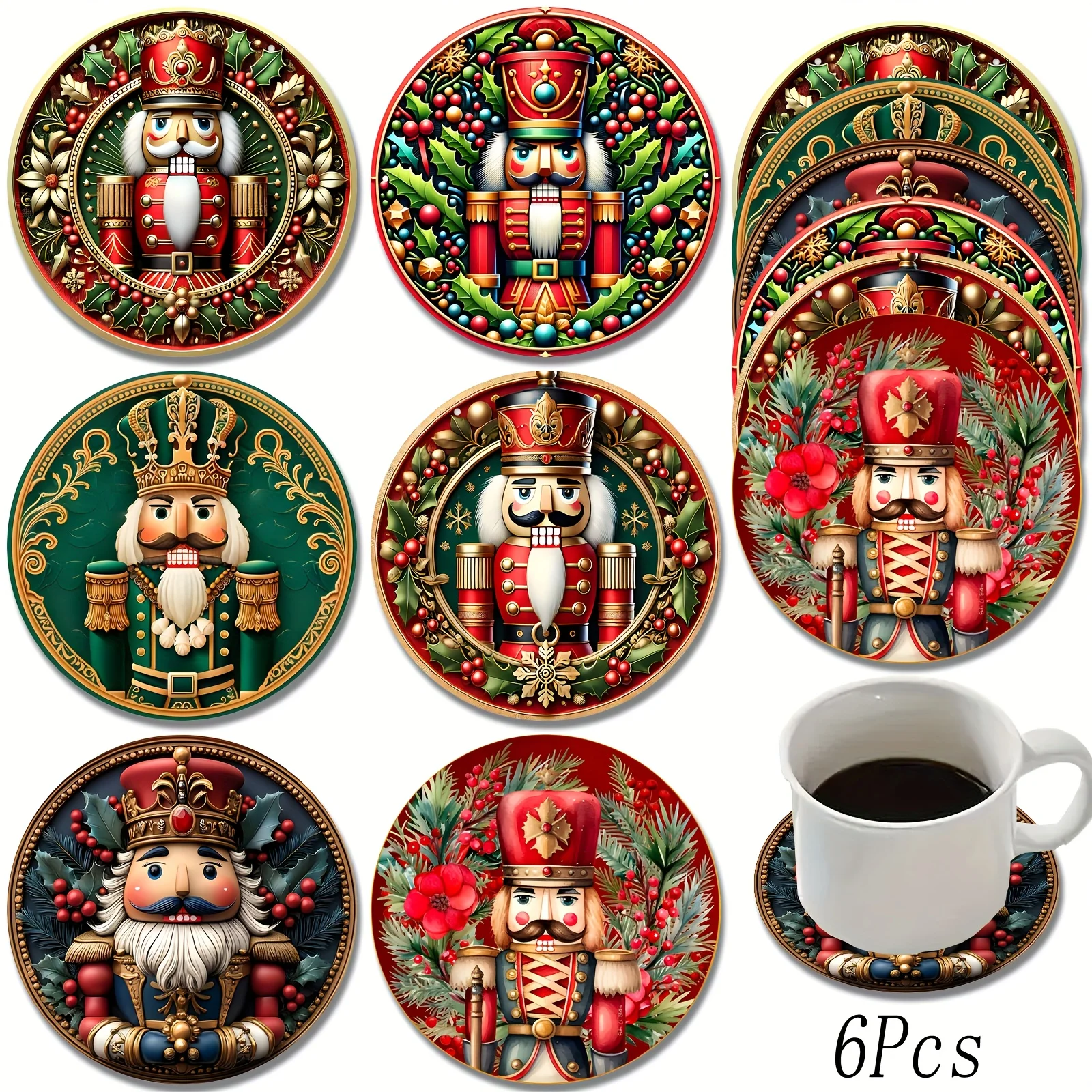 12/6 Pieces with Random Designs Featuring a Royal Soldier Pattern Theme, 2D Flat Thickened Wooden Heat-Insulating Drink Mats, Home Decor and Office Accessories, Ideal Holiday Gifts for Adults and Beginners