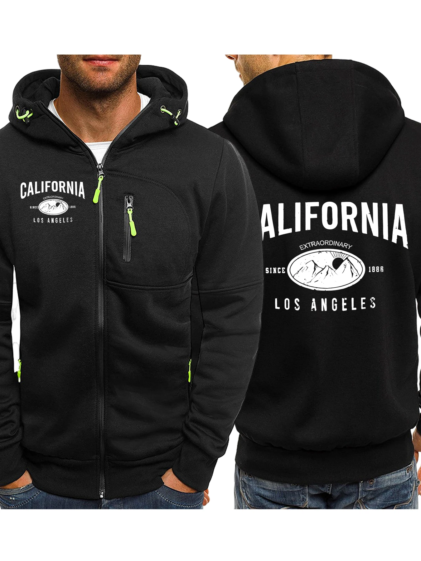 

Калифорния, Лос-Анджелес, горный принт, толстовки на молнии, мужская модная толстовка, повседневная мягкая флисовая толстовка, уличная одежда, осеннее мужское пальто