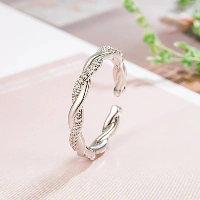 

Twist Ring for Women Fashion 925 Sterling Silver Stack Twisted Ring Cubic Zirconia Diamond Ring Wedding Party Women Jewelry