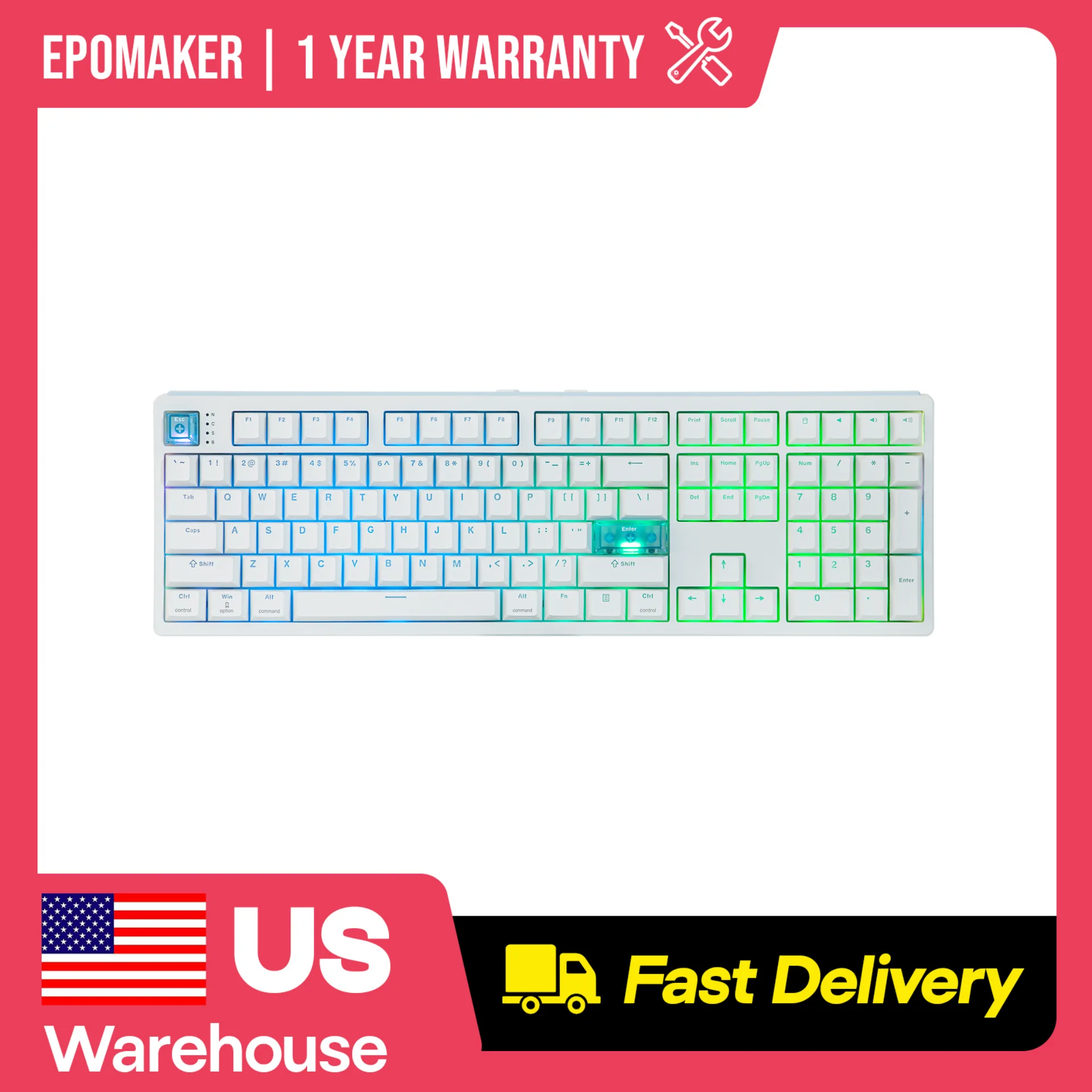 EPOMAKER HE108 100% ANSI US Layout Wired/BT/2.4Ghz Wireless Hall Effect Magnetic Keyboard with 10000mAh Battery for Mac/WIN