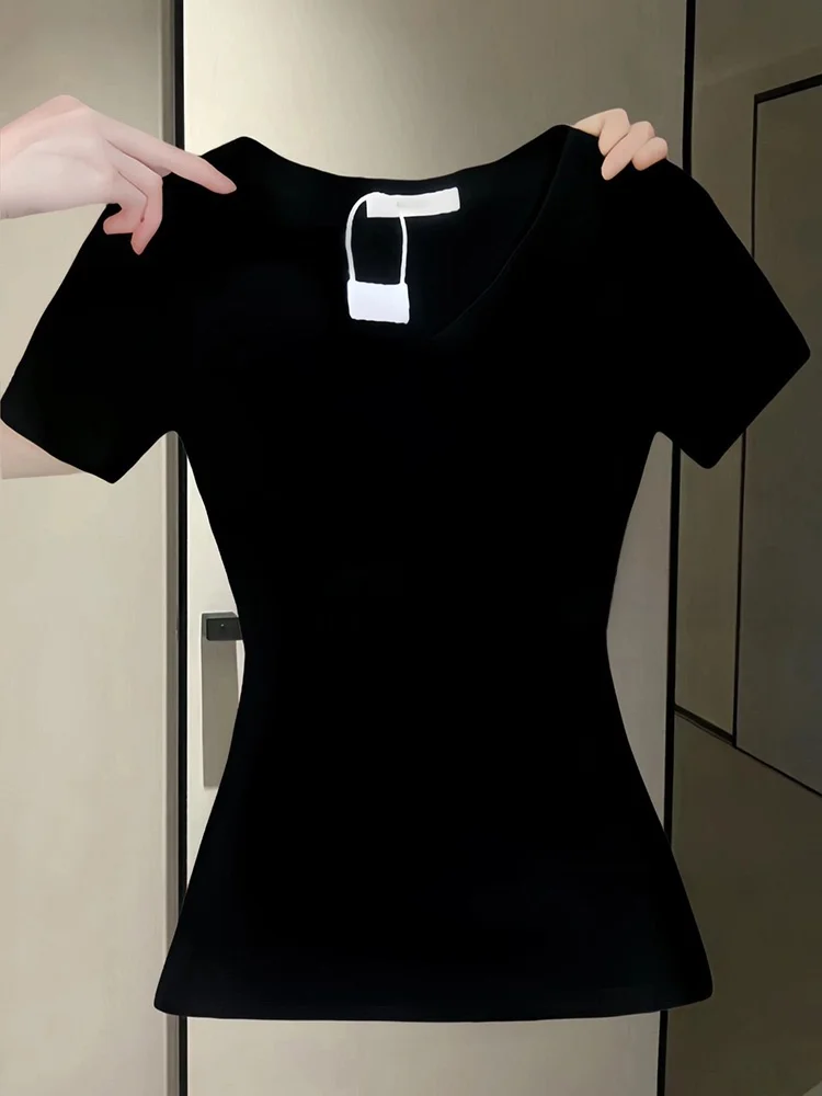 

Футболка Bla V-Ne ort Sve, женская футболка больших размеров, летний дизайн, утягивающая талия, закрывающий мясо, скрывающий топ, смесь хлопка