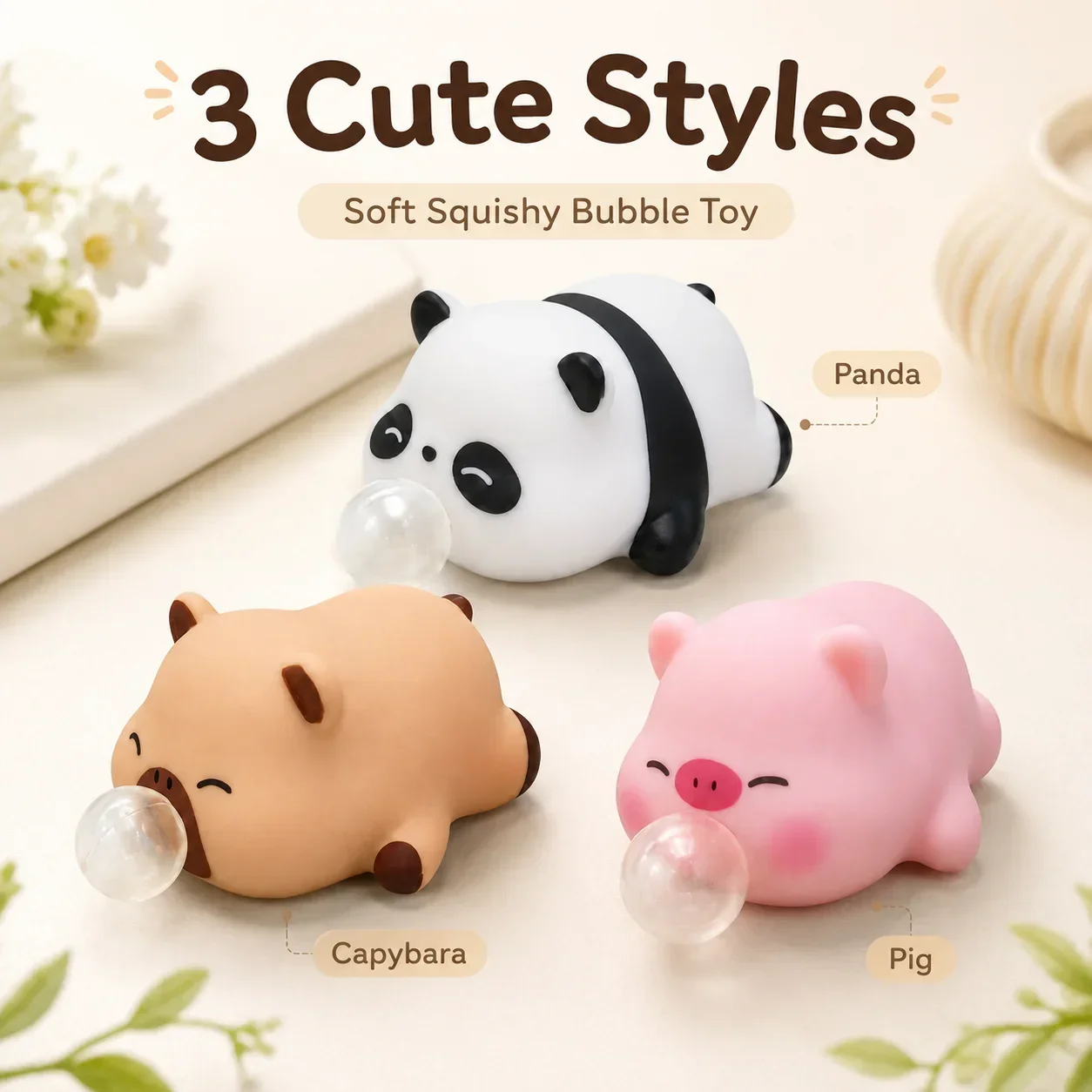 Kawaii Animal Bubble Squishy Toy, Panda and Pig Slow Rebound Squeeze Fidget for Kids Adults Stress Relief
