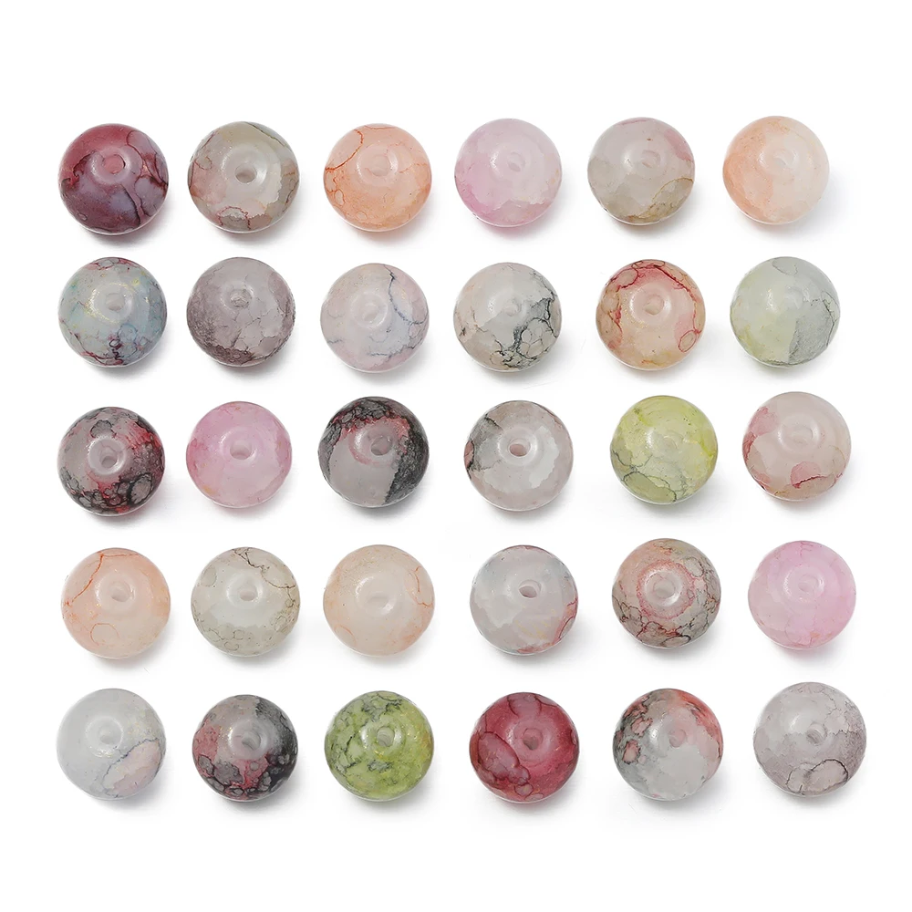 20/50Pcs 10mm Cracked Round Glass Beads Spacer Loose Bead for DIY Bracelet Necklace Jewelry Making Accessories