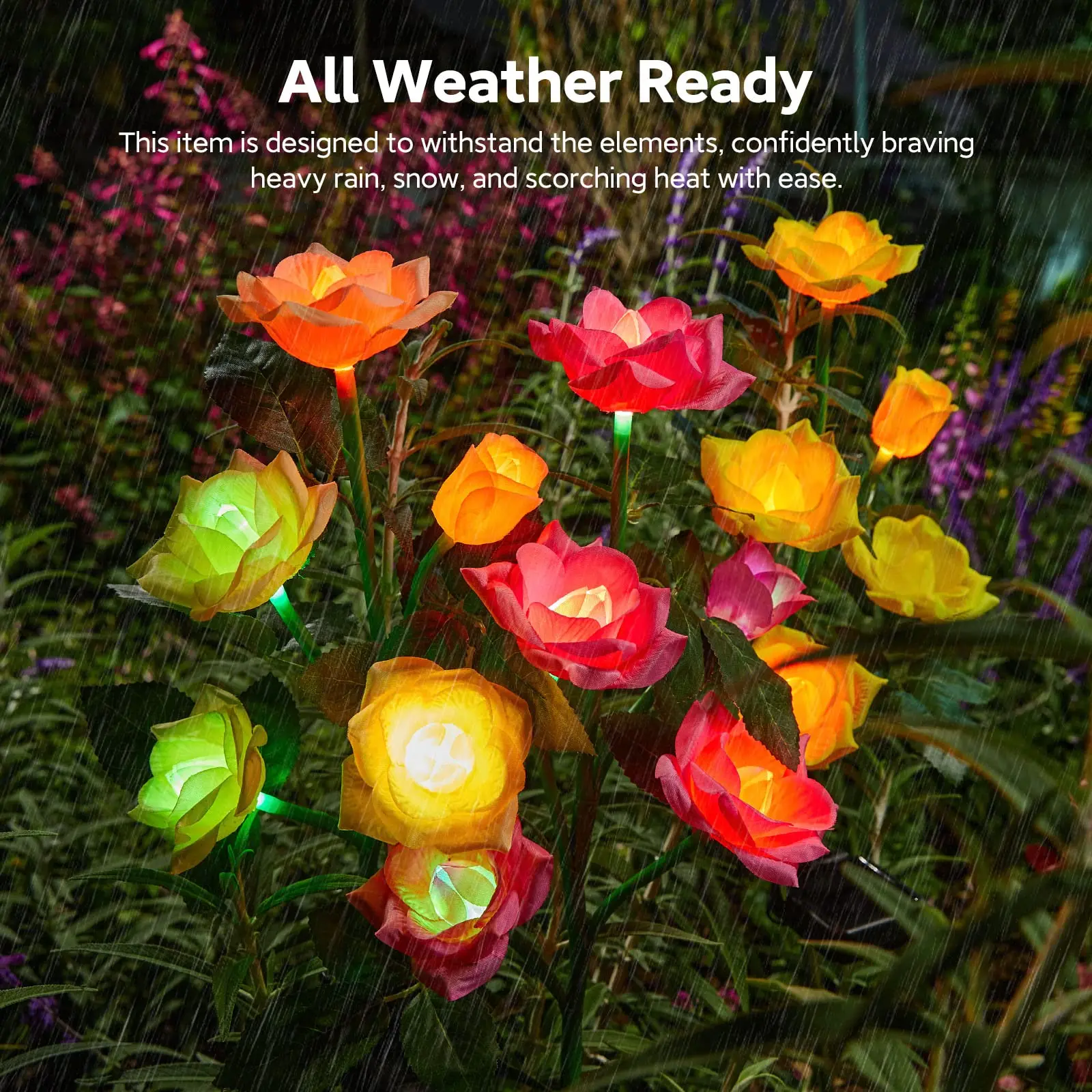 Solar Garden Lights Outdoor Waterproof Decorative Solar Flower Light with 5 Roses 7 Color Changing for Patio Pathway Decoration