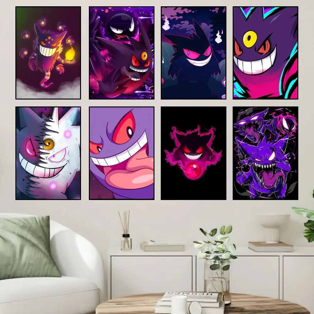 MINISO POKEMON Gengar Cartoon Poster Prints Wall Painting Bedroom Living Room Wall Sticker Office Small