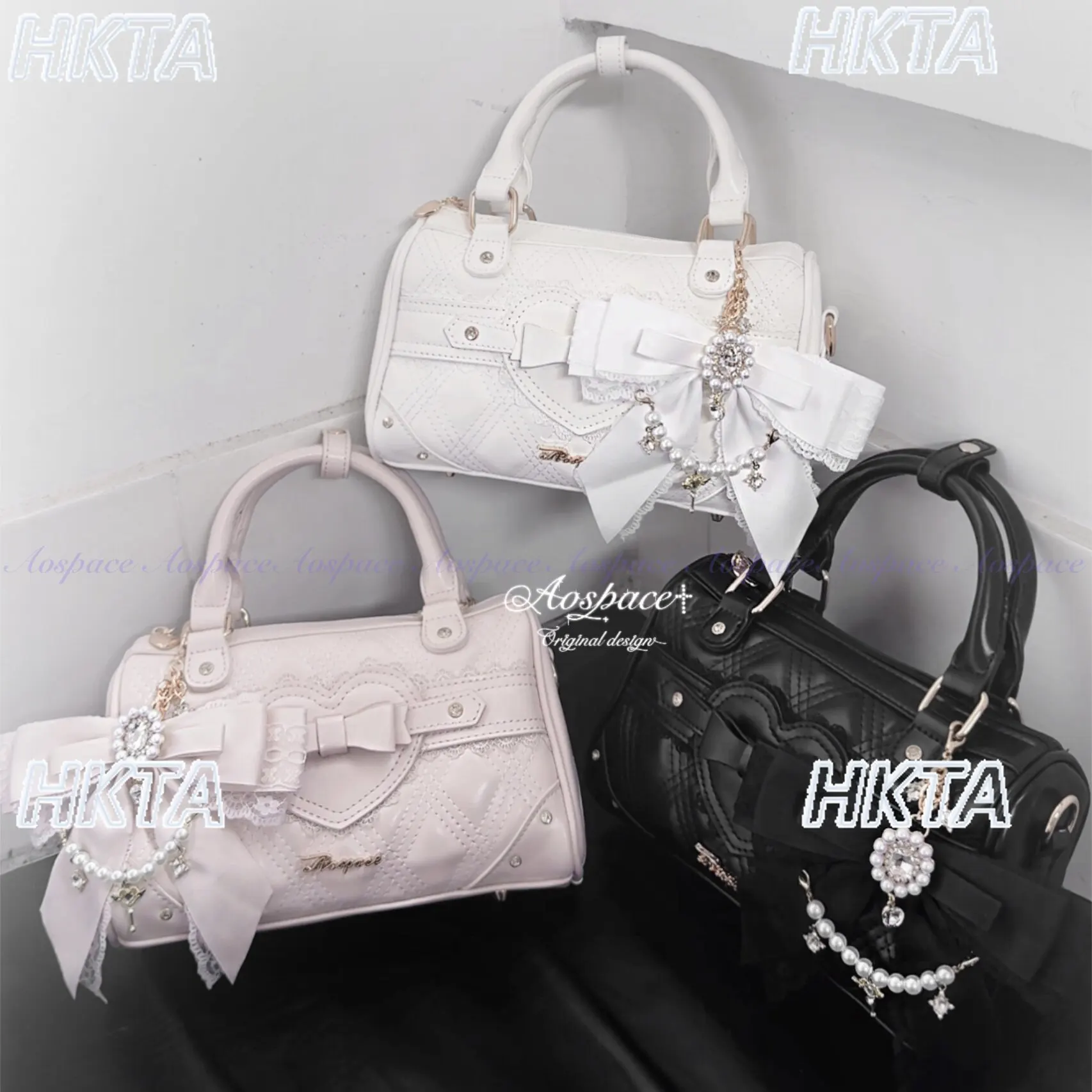 Original Japanese Style Bag Fashion Heart Rhinestone Bow Versatile Retro Handbag Women Girls Crossbody Bag Lolita Sweet Backpack