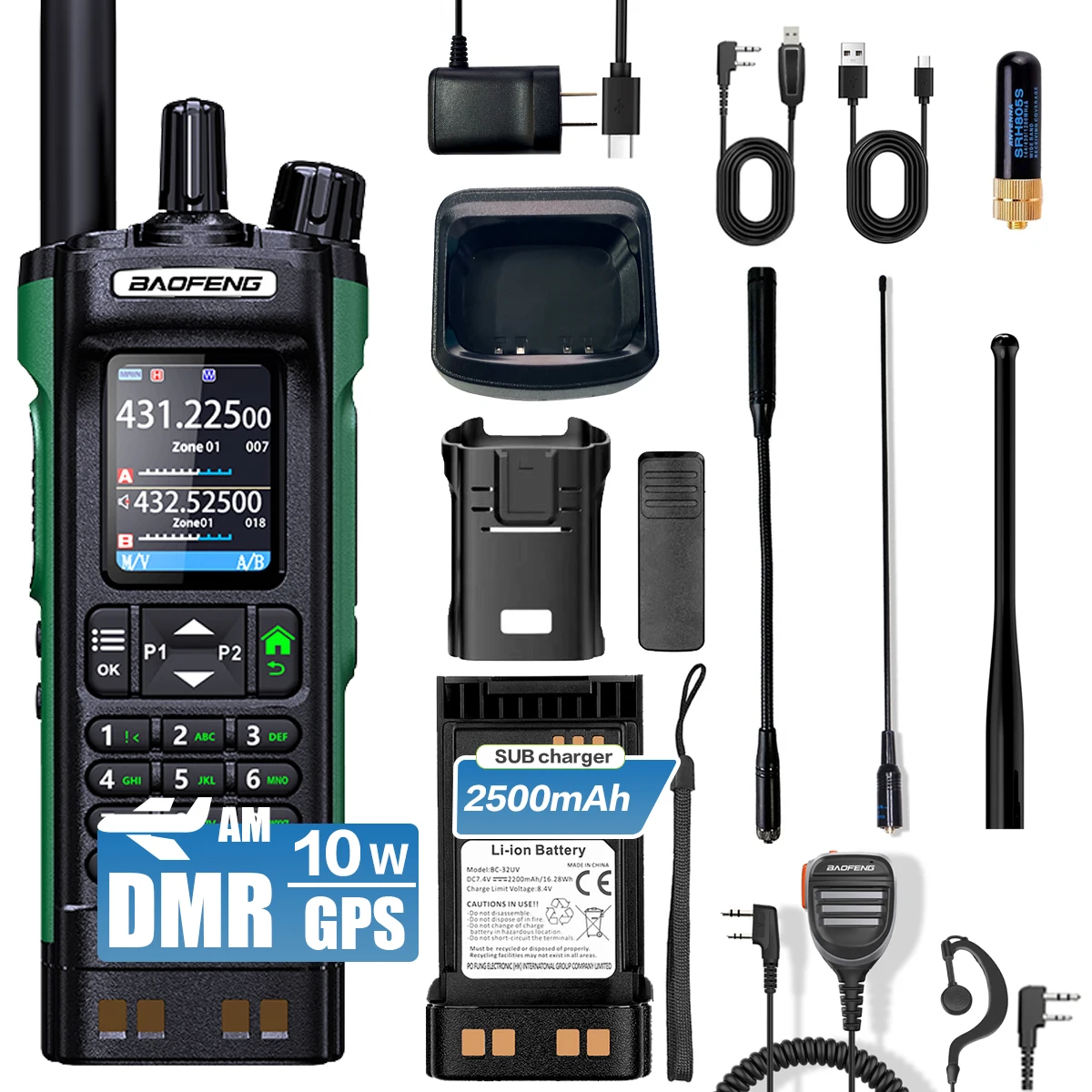 Baofeng DM-32UV DMR Digital Radio GPS APRS Air Band Rx AES256 Recording Type-C Dual Time Slot Ham Walkie Talkie Tier 1&2