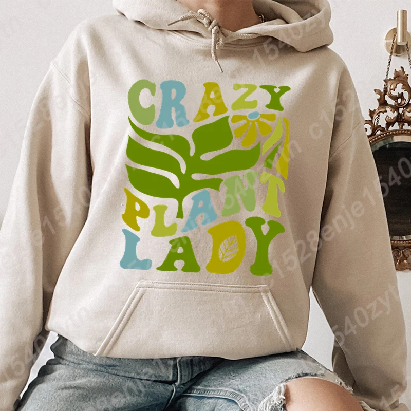Flower Crazy Plant Lady Print Hoodie Fashion Women Popular Pullover Hoodie Winter Autumn Loose Sweatshirts Ladies Graphic Hoodie