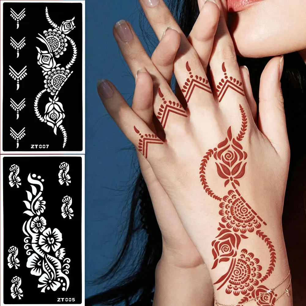 1pc Waterproof Henna Tattoo Template Body DIY Painting Tools Flower Henna Tattoo Stencil for Women Hand Tattoo Accesories