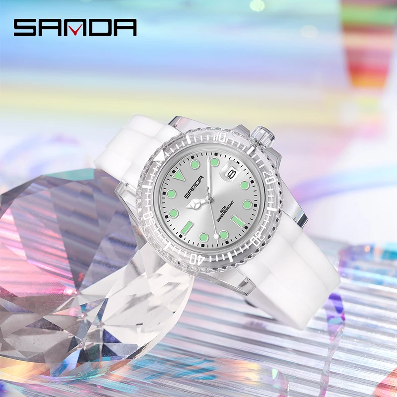 SANDA Women Watch Luxury Brand Casual Fashion Quartz Watch Luminous Waterproof Silicone Strap 30M Waterproof Reloj Mujer 9007