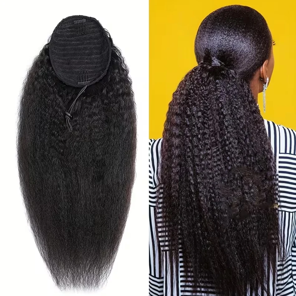 

Наращивание человеческих волос «Конский хвост» Кудрявые прямые волосы Наращивание хвоста на шнурке Натуральный черный для женщин Заколка для волос «Конский хвост»