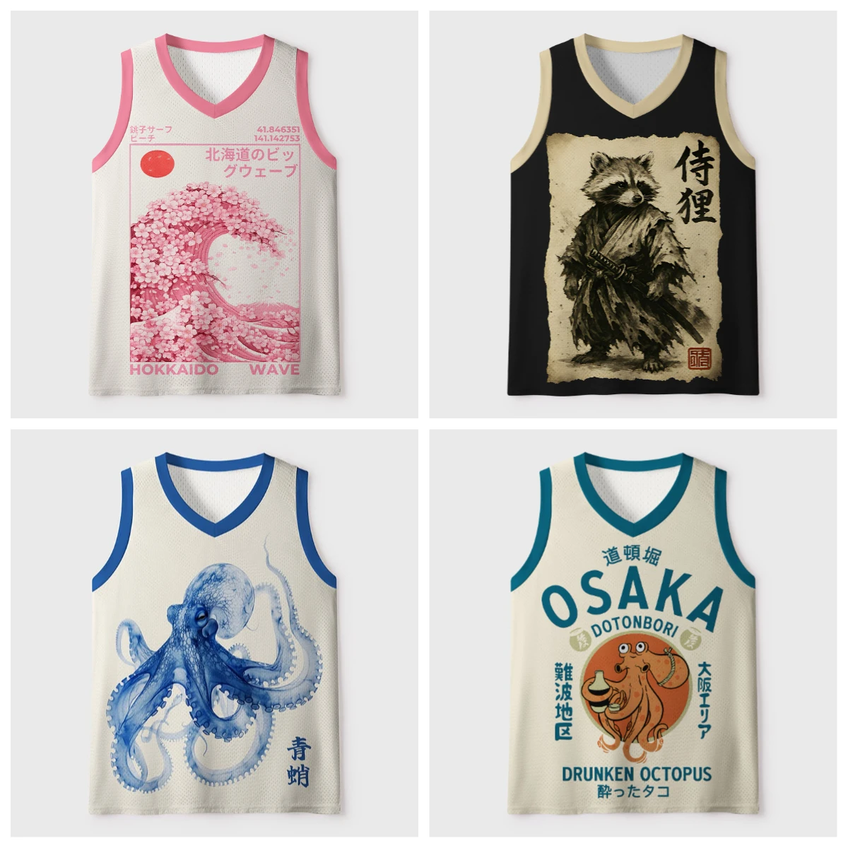 2026 new V-neck mesh basketball sports vest, Japanese ukiyo-e animal print sleeveless fitness muscle breathable sports jersey