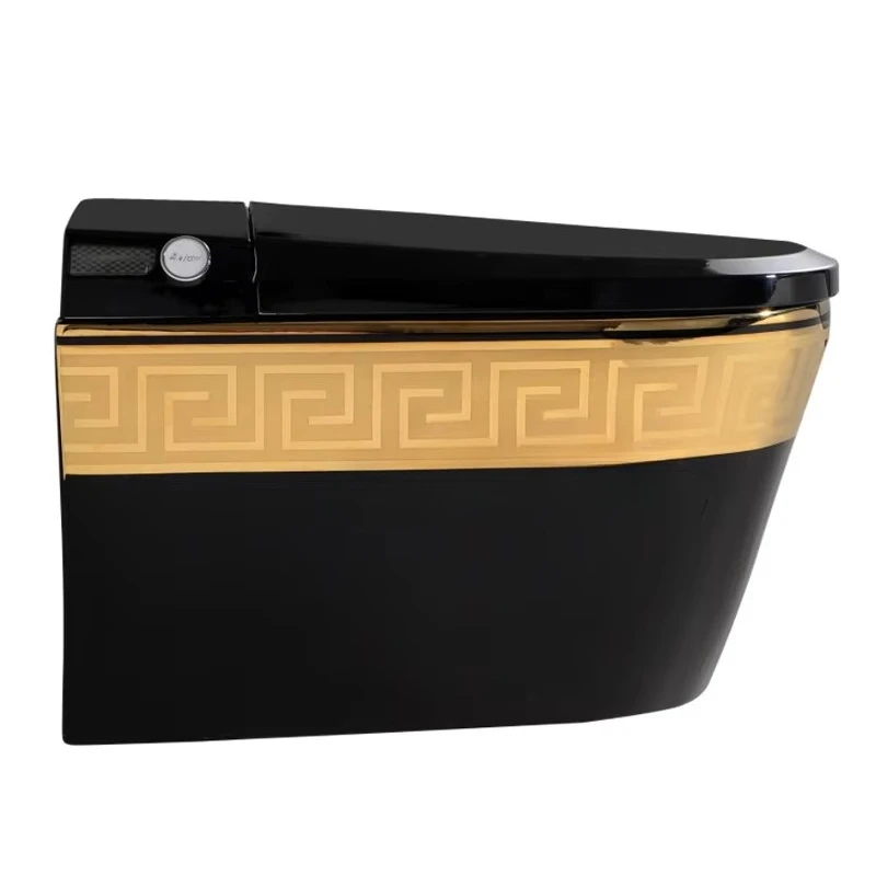 New Design Middle East Hot Sale  Gold Color Glossy Black  Smart Intelligent Wall Hung Automatic Toilet Mounted to Wall