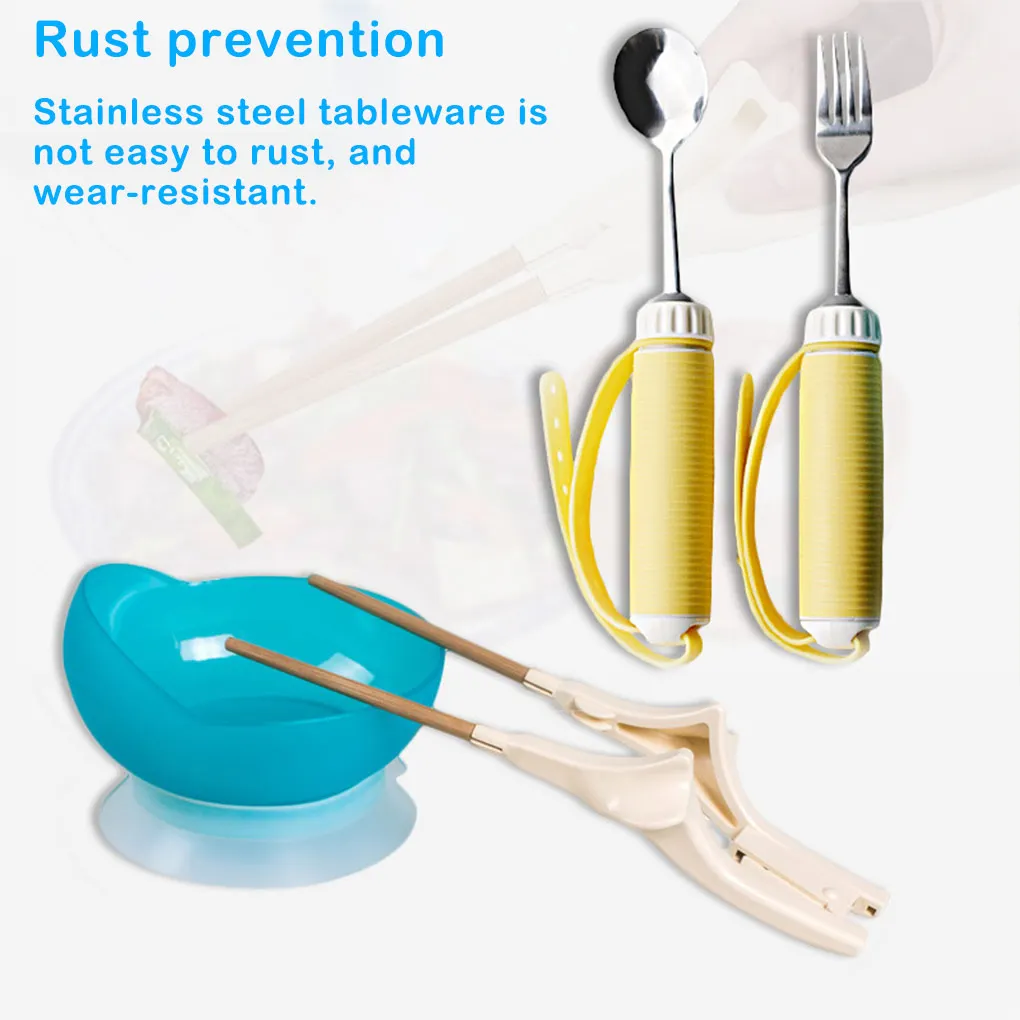 Disabled Tableware Rustproof Fork Spoon Dedicated Stroke Stabilization Chopsticks Suction Cup Rehabilitation Exercises