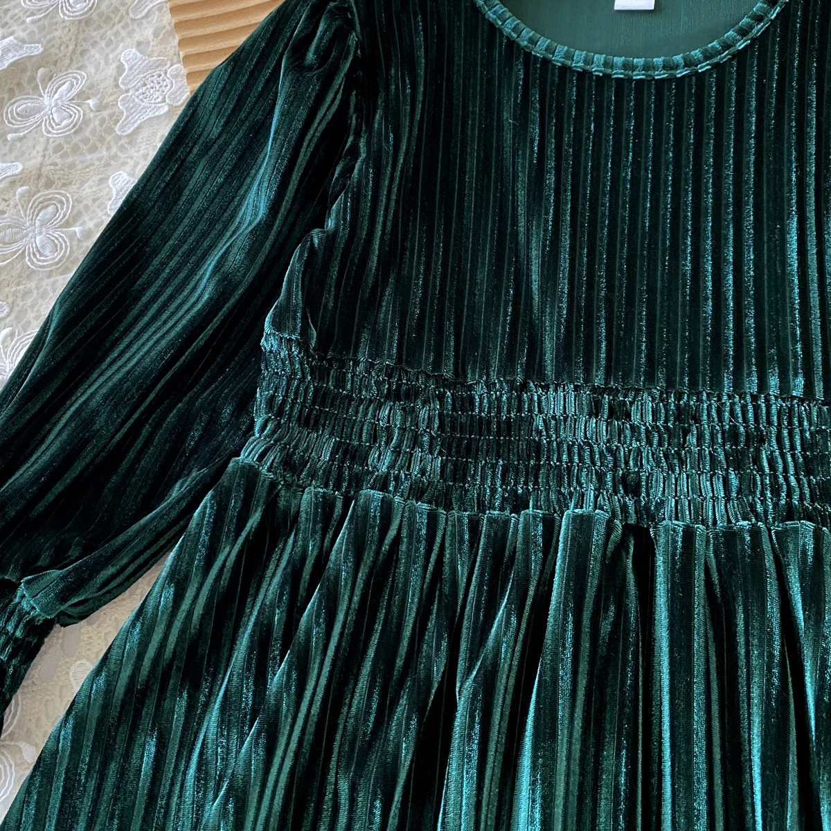 Kinderkleider für Mädchen, Herbst, Rundhalsausschnitt, Samt, Puffärmel, Freizeitkleid, Kinderkleidung, Mädchenkleidung – Detail 5
