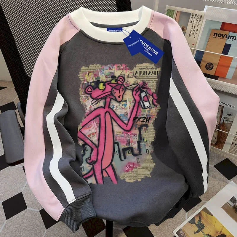 

Pop Printed Pullovers Vintage Oversized O-neck Casual Korean Style Long Sleeve Autumn Winter Aesthetic Clothing Streetwear Women