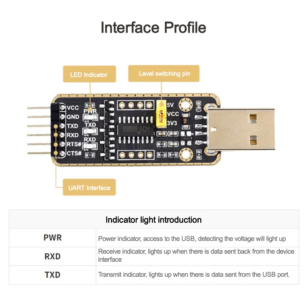 CH343G USB To UART/TTL Serial Communication Module, Micro / Mini / Type-A / Type-C Connectors, High Baud Rate Transmission