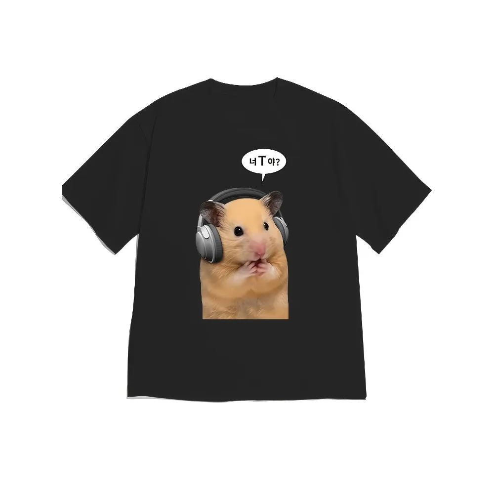 Funny Hamster Meme T-Shirt Women Men Korean Cute Print T-shirt Vintage Y2k Clothes