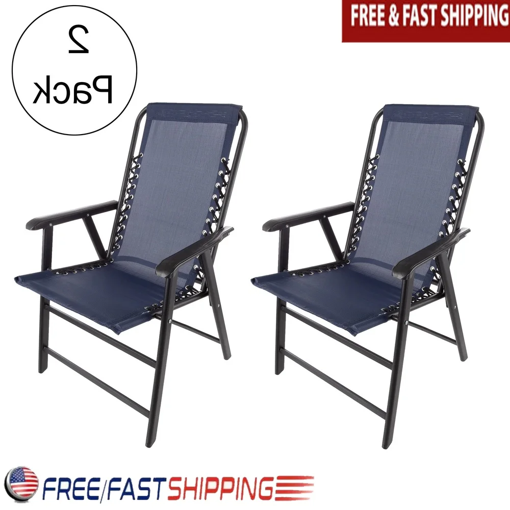 

Portable Folding Camping Chairs Set of 2 Textilene Fabric Double Bungee Suspension High Strength Steel Easy Transport Outdoor