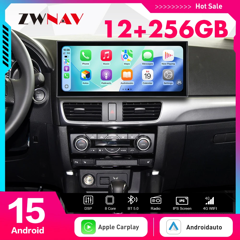 15.8 inch Car Radio Touch Screen Carplay For Mazda CX-5 2013-2015 Android 15 GPS Navigation Multimedia Player Head Unit Auto