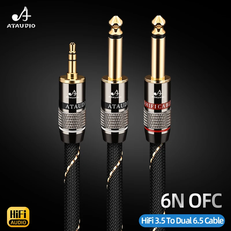 ATAUDIO Hi-end 6N OFC HiFi 3.5mm to Dual 6.5mm Splitter Audio Cable With Stereo 3.5mm Jack to Dual 6.5mm TS Jack Wire