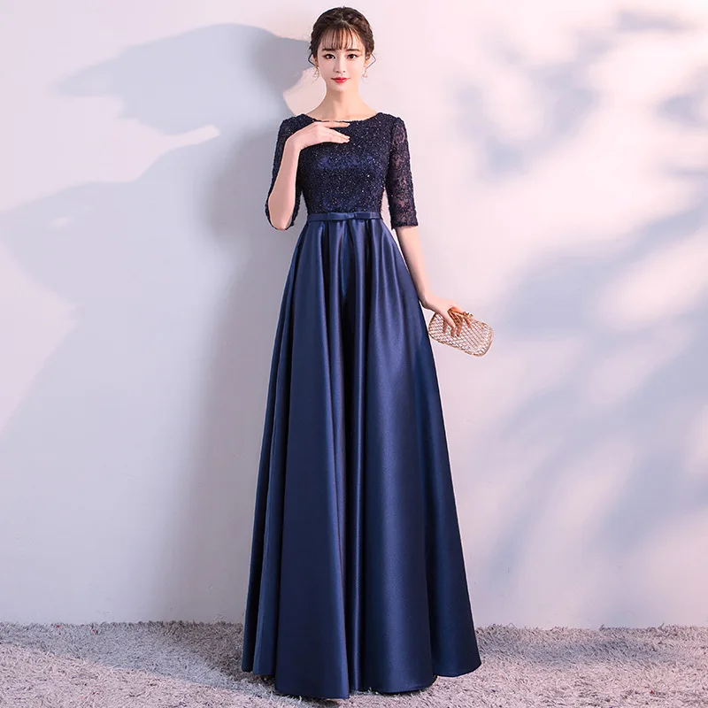 

Navy Blue Mother Of the Bride Dresses Plus Size Half Sleeves Elegant Satin Mother Of The Bride Gown For Wedding 2024