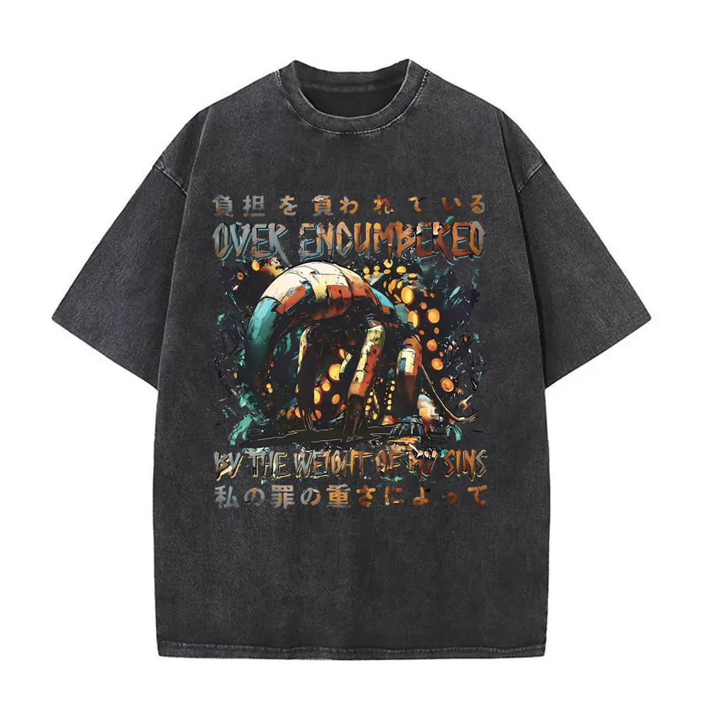 

Over Encumbered Anteater Weird Urban Graphic T-shirts Funny Japanese Style Anteater Vintage Washed T Shirts Men's Casual T-Shirt