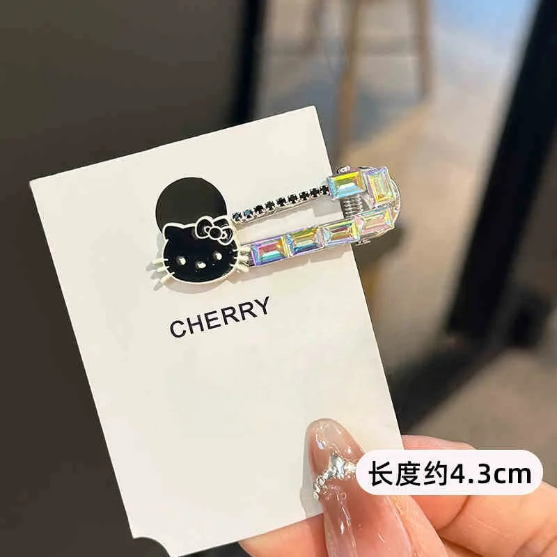 

New Korean Crystal Pink Sweet Hello Kitty Full Diamond Hairpin with High Quality Duckboard Clip and Hairpin Clip Side Clip