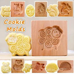 1PC Christmas Wooden Cookie Mold, Animals Patterns, 3D Carved Embossed Biscuit Cutter Moulds, Bird, Bear, Tiger, Horse, Squirrel