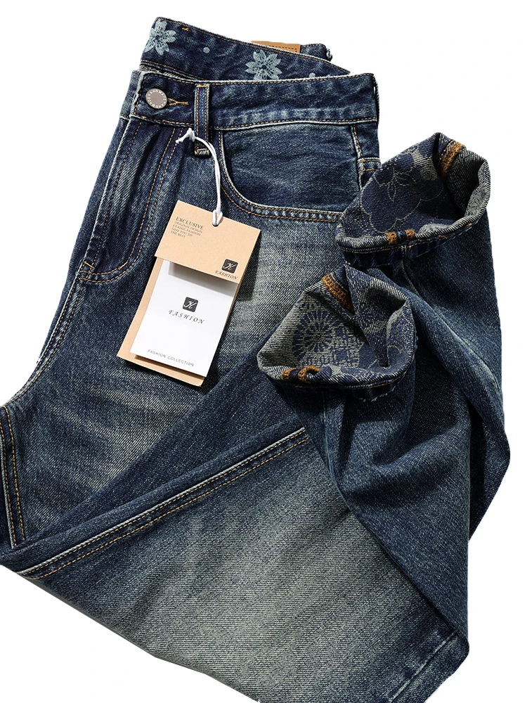 

Американские джинсы из плотного денима с рваными элементами и нашивками, винтажные, прямого кроя, свободные, для мужчин, молодежные, трендовые, повседневные