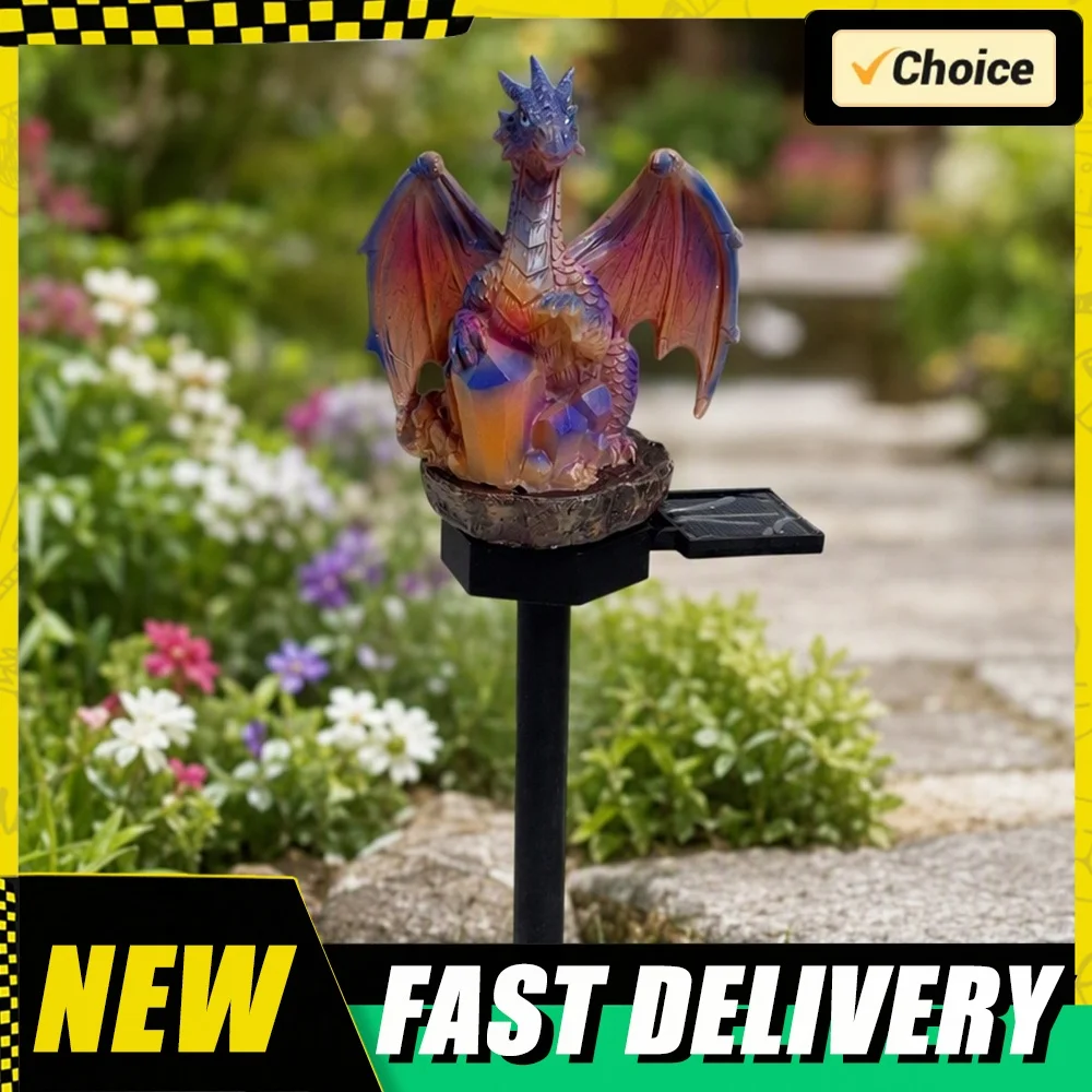 Solar Golden Ember Dragon Stake Lights Weatherproof Outdoor Resin Dragons Figurine Multi-Purpose for Housewarming Fantasy Lovers