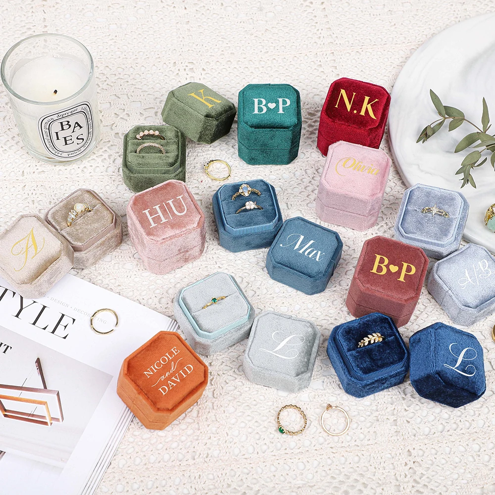 

Custom Velvet Octagonal Ring Box Personalized Wedding Ring Bearer Rich Velvet Engagement Luxury Storage Ring Box Anniversary Box