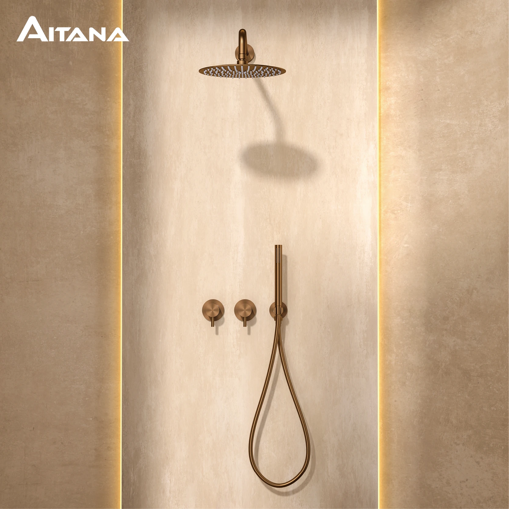AITANA Concealed In Wall Shower System Brass Gunmetal Grey Dual Handle Hot Cold Water 2 Functions Bathroom Embedded Shower Set