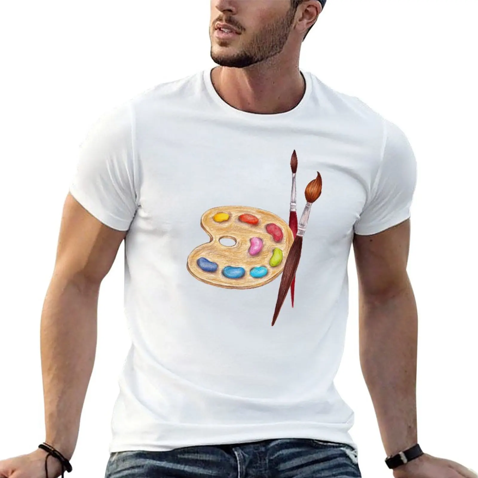 palette with paints and two brushes T-Shirt designer shirts luxury designer mens workout shirts