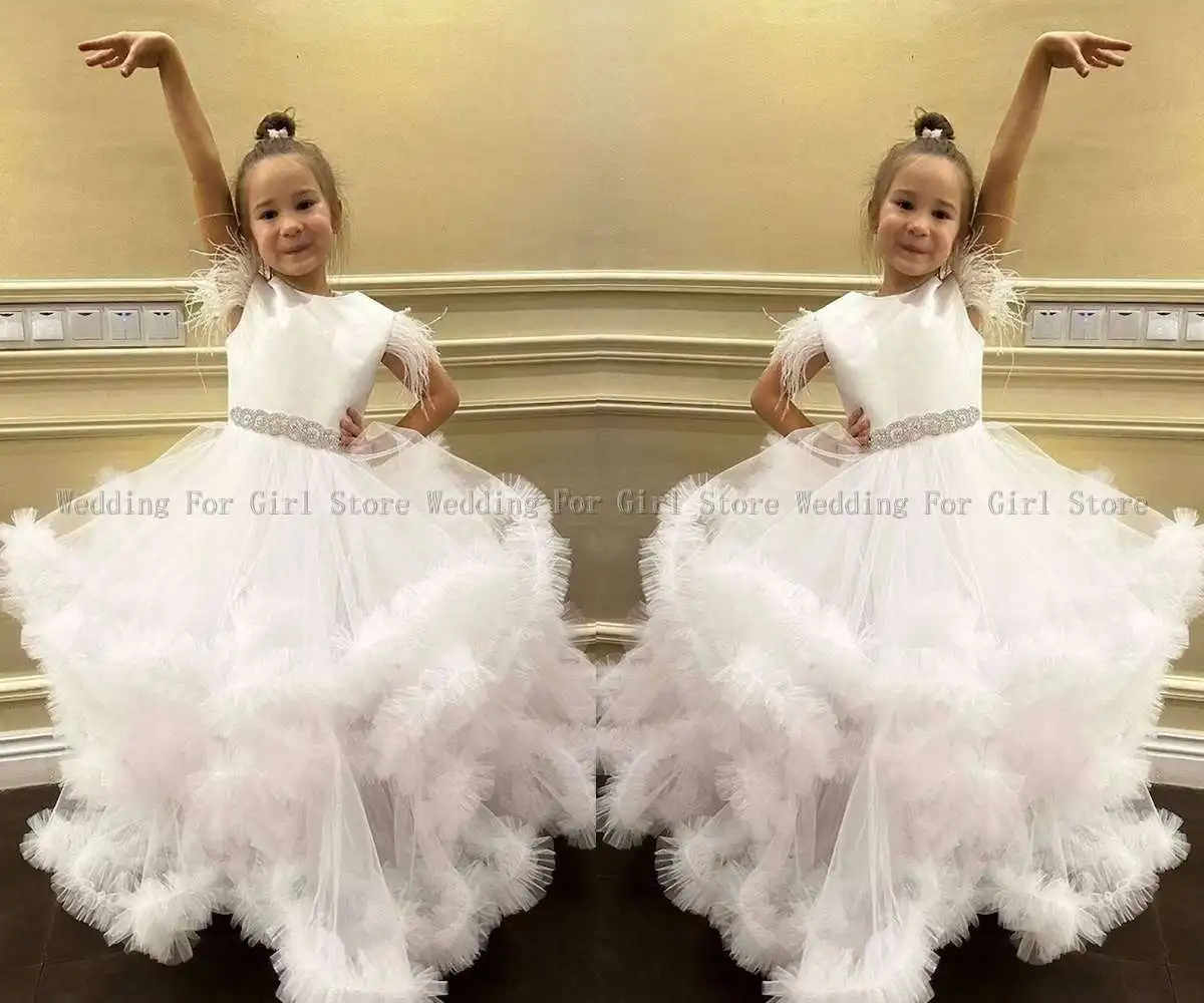 

New Coming Tiered Tulle Princess Flower Girl Dress Floor Length Custom Made Kids Prom Dress Ruffles Long Pageant Gowns Vestidos