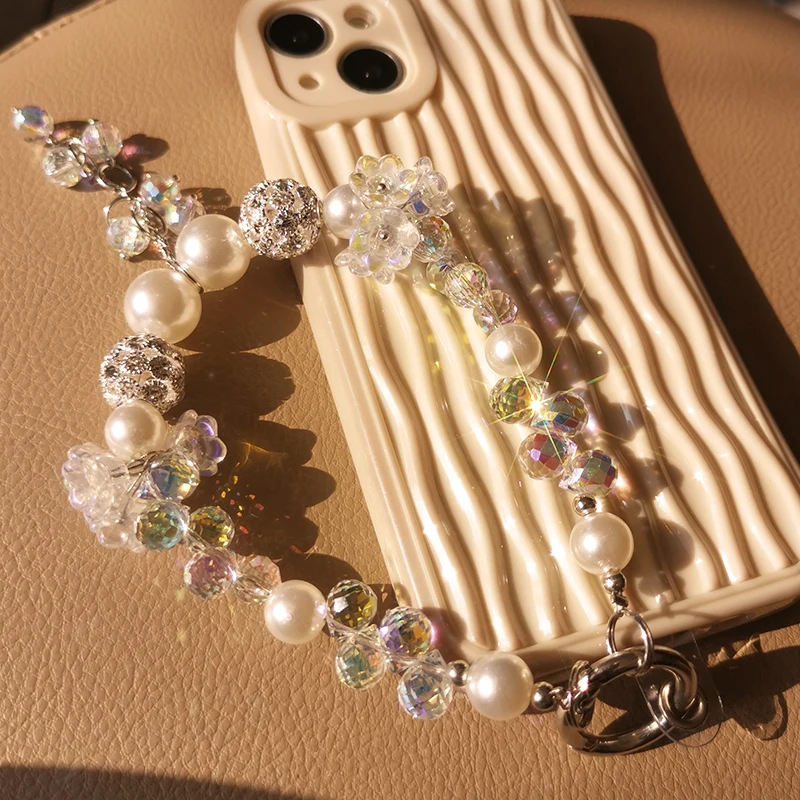 Mobile Phone Lanyard Style Suzuki Rhinestone Bead Lanyard Color Diamond Crystal Flower Lanyard Short Style Wrist Phone Lanyard