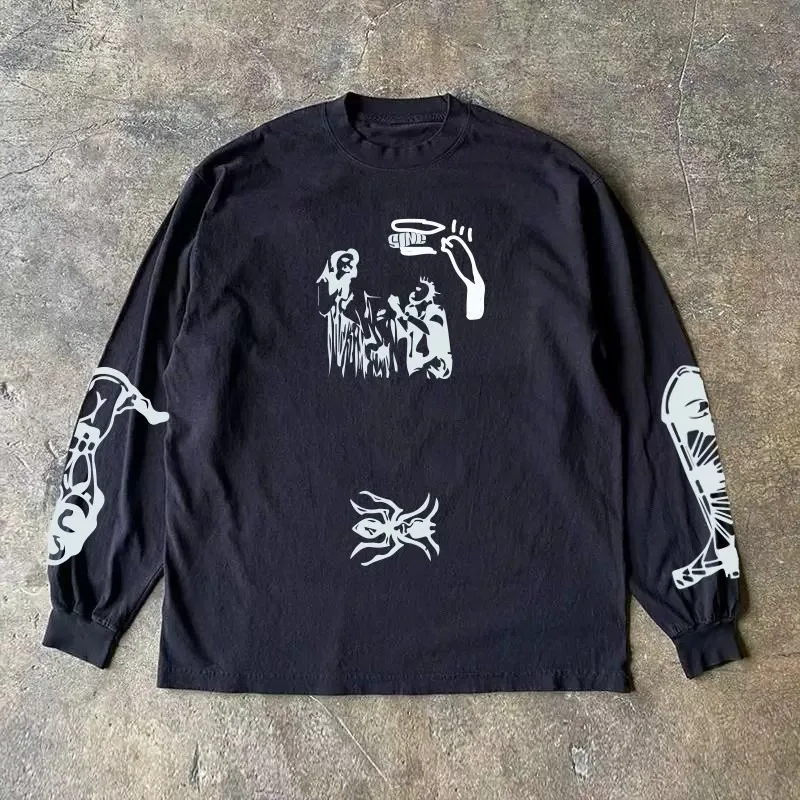 Mens T Shirts Y2k Clothes 260gsm Heavyweight Long Sleeve Loose Fit Teen Boys Autumn Fashion Trendy Slim Fit Small Batch Top