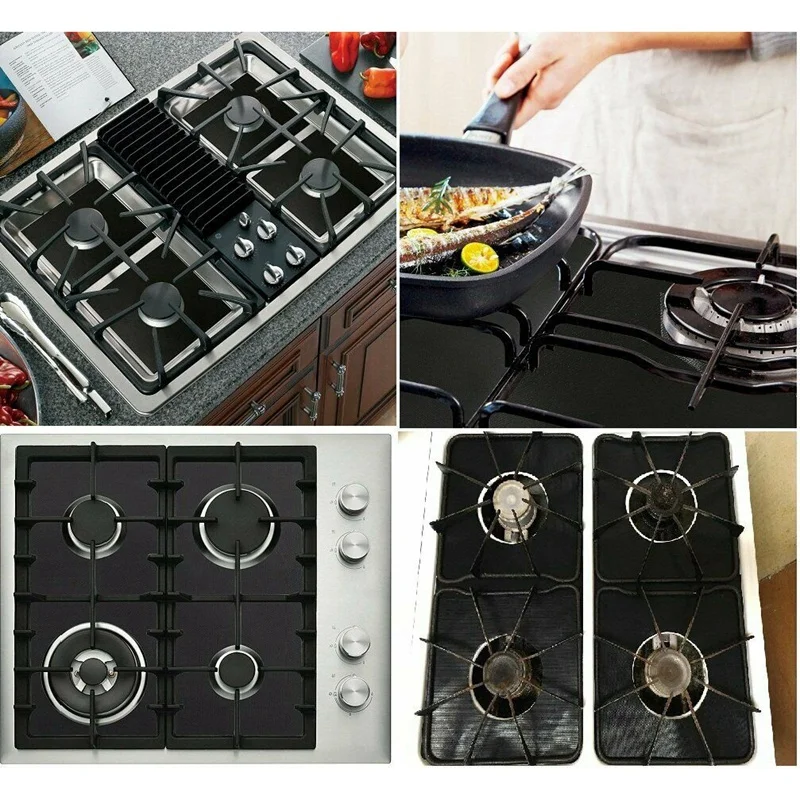 6X Reusable Non-Stick Black Gas Range Stove Top Burner Covers Protector Liner