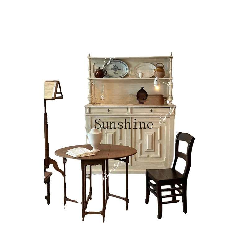 Nostalgic vintage side cabinet medieval solid wood ivory white display locker rack  FT