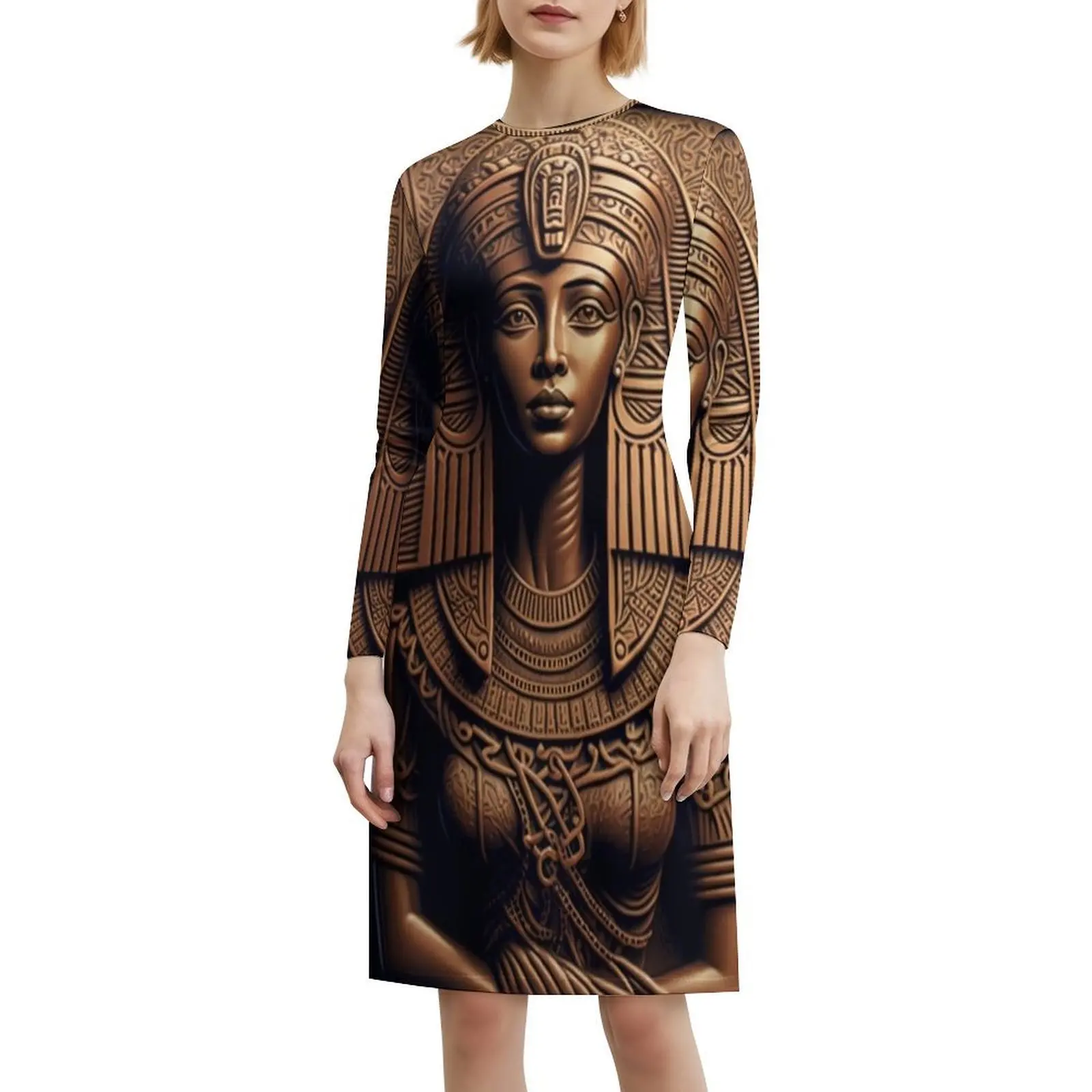 الكاهنة المصرية في الذهب. فستان نسائي للحفلات ملابس الشارع الشهير ملابس نادي مطبوعة عصرية للنساء مجمدة مصرية مصرية قديمة #6