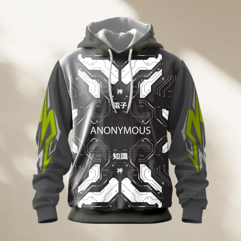 2026 New Cyberpunk Circuit Board Print Hoodie Men Women Oversized Japanese Tech Graphic Sweatshirt