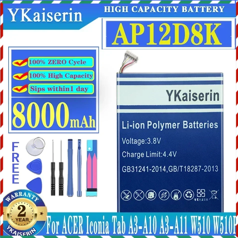 

YKaiserin 8000mAh Replacement Battery AP12D8K for ACER for Iconia Tab A3-A10 A3-A11 W510 W510P Mobile Phone