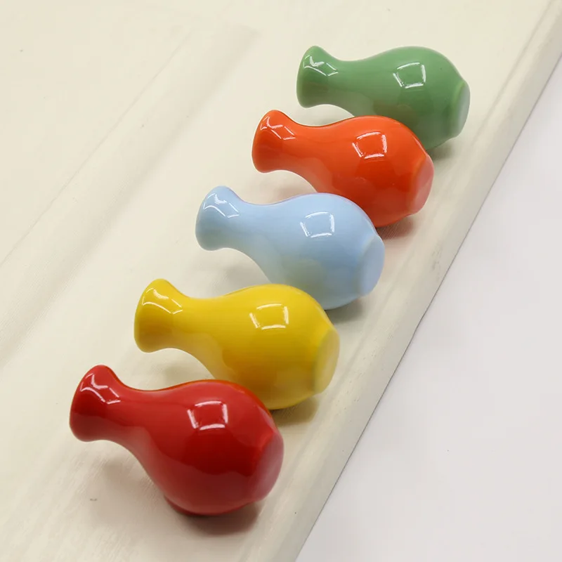 Colorful ceramic cabinet door handle without punching cabinet wardrobe drawer vase handle single hole handles