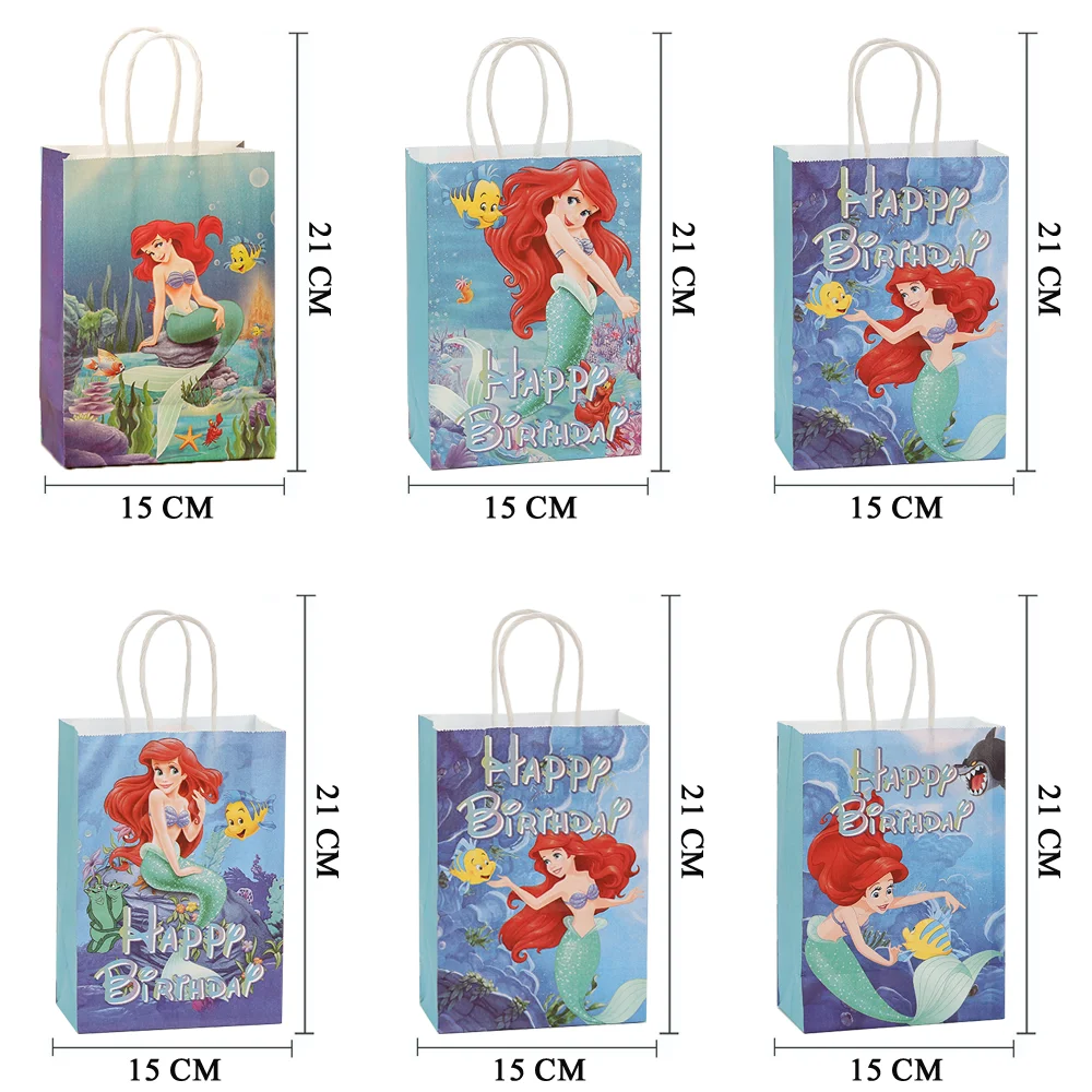 

Disney Mermaid Kraft Paper Gift Bag Chocolate Candy Packaging Bags for Cookie Ariel Birthday Party Decorations Kids Baby Shower