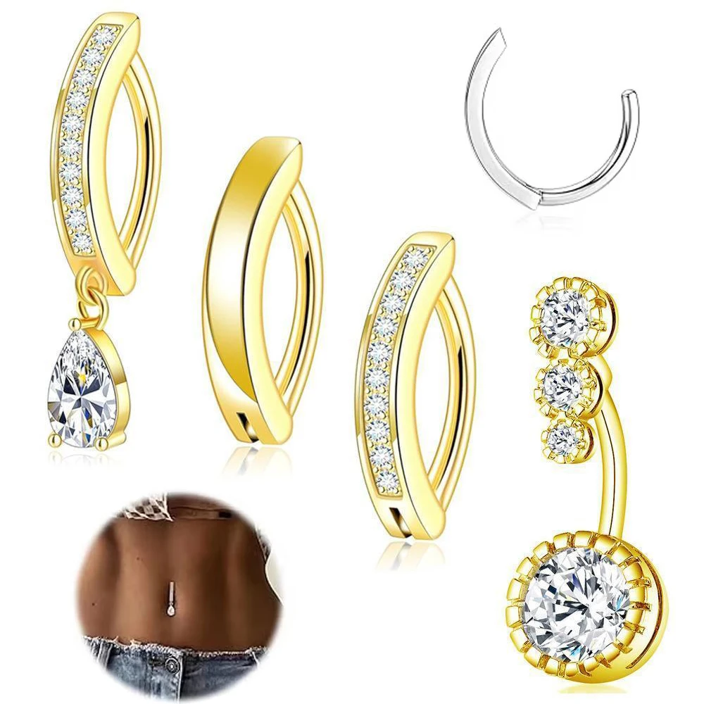 Reversed Clicker 14G Curved Cross Dangled Belly Button Ring Belly Piercing Stainless Steel Navel Piercing Nombril Accessories