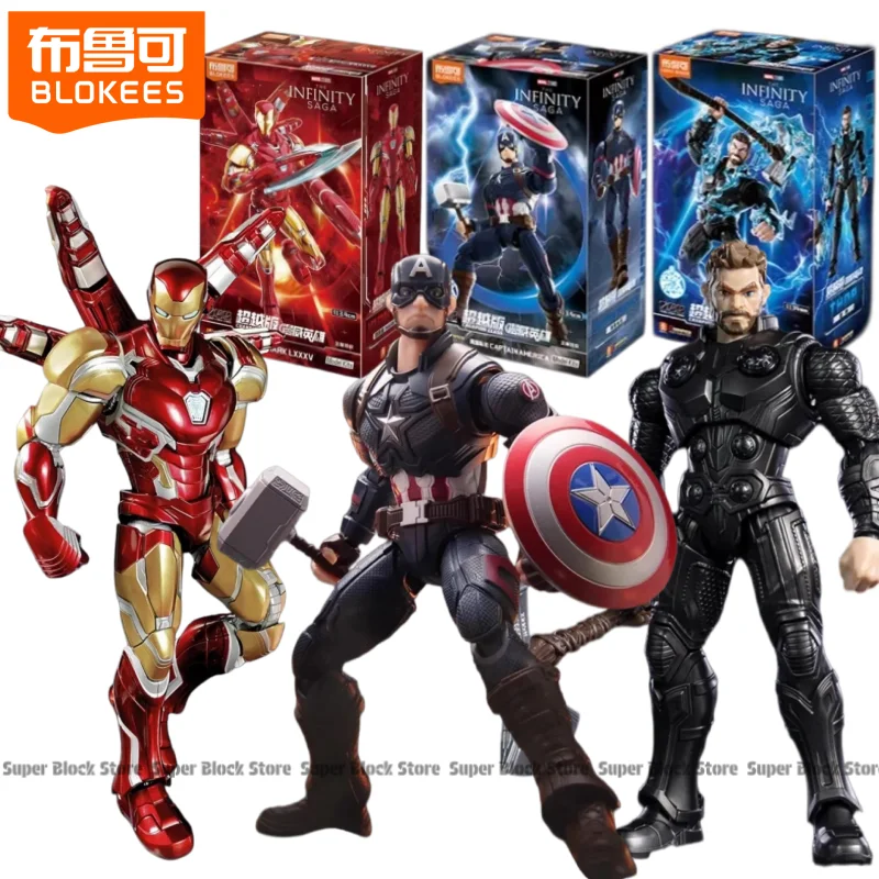 Blocos de Montar BLOKEES Marvel: Heróis da Classe Campeã - Capitão América, Homem de Ferro MK85, Thor - Brinquedos de Montagem, Modelos e Enfeites para Presente