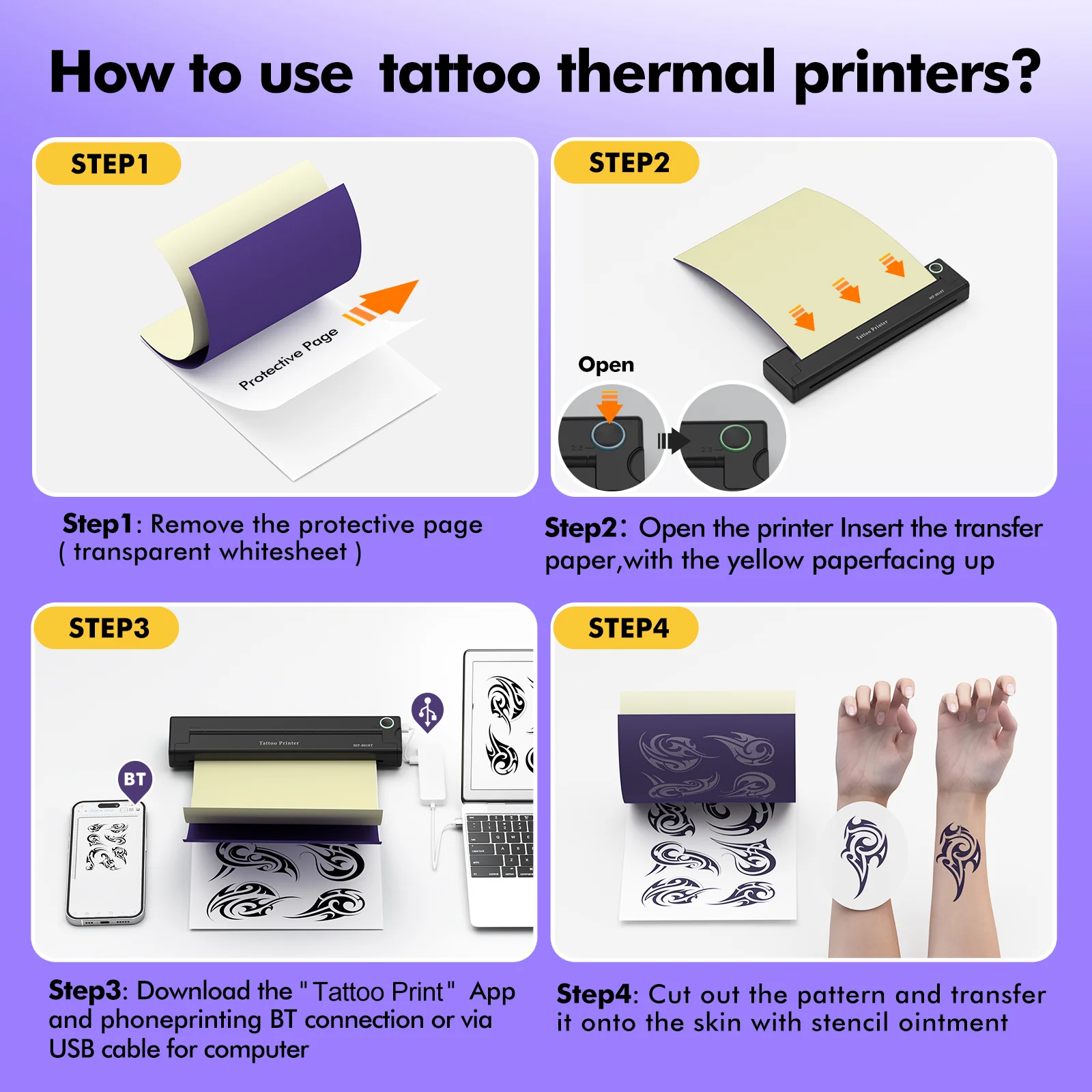 A46L Wireless Tattoo Transfer Stencil Printer Tattoo Transfer Thermal Copier Machine Compatible with Smartphone & PC