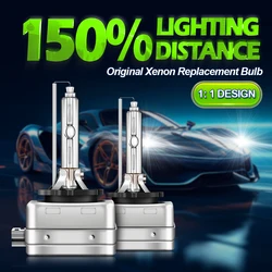 2pcs D1S D2S D3S D4S Xenon Headlight Bulbs, 6000K White 150% Lighting Distance Xenon Replacement Bulb With Metal Stents Base