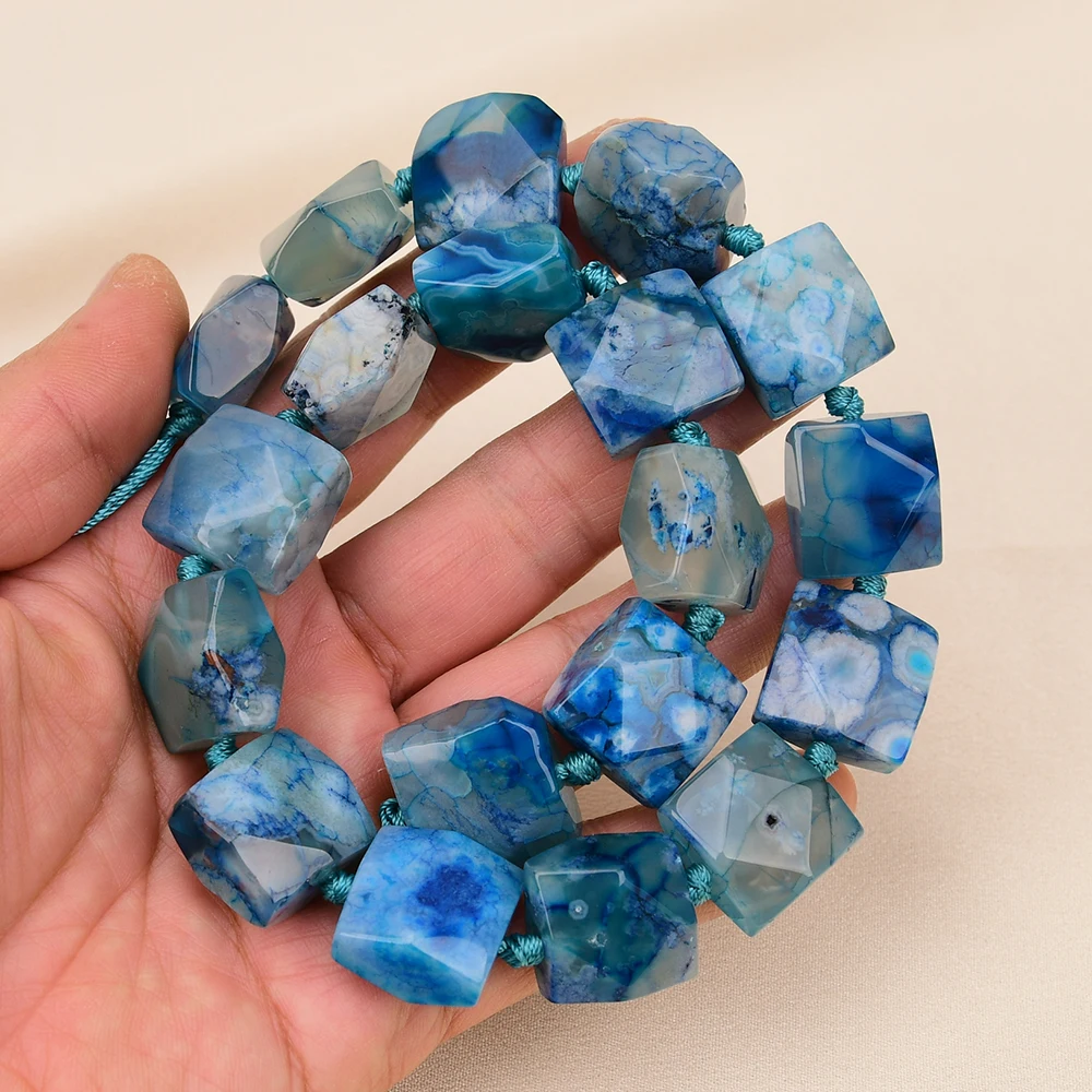 APDGG Natural Blue Chrysanthemum Stone Coral Jade Square Beads Gems Loose Beads For Necklace Jewelry Making DIY